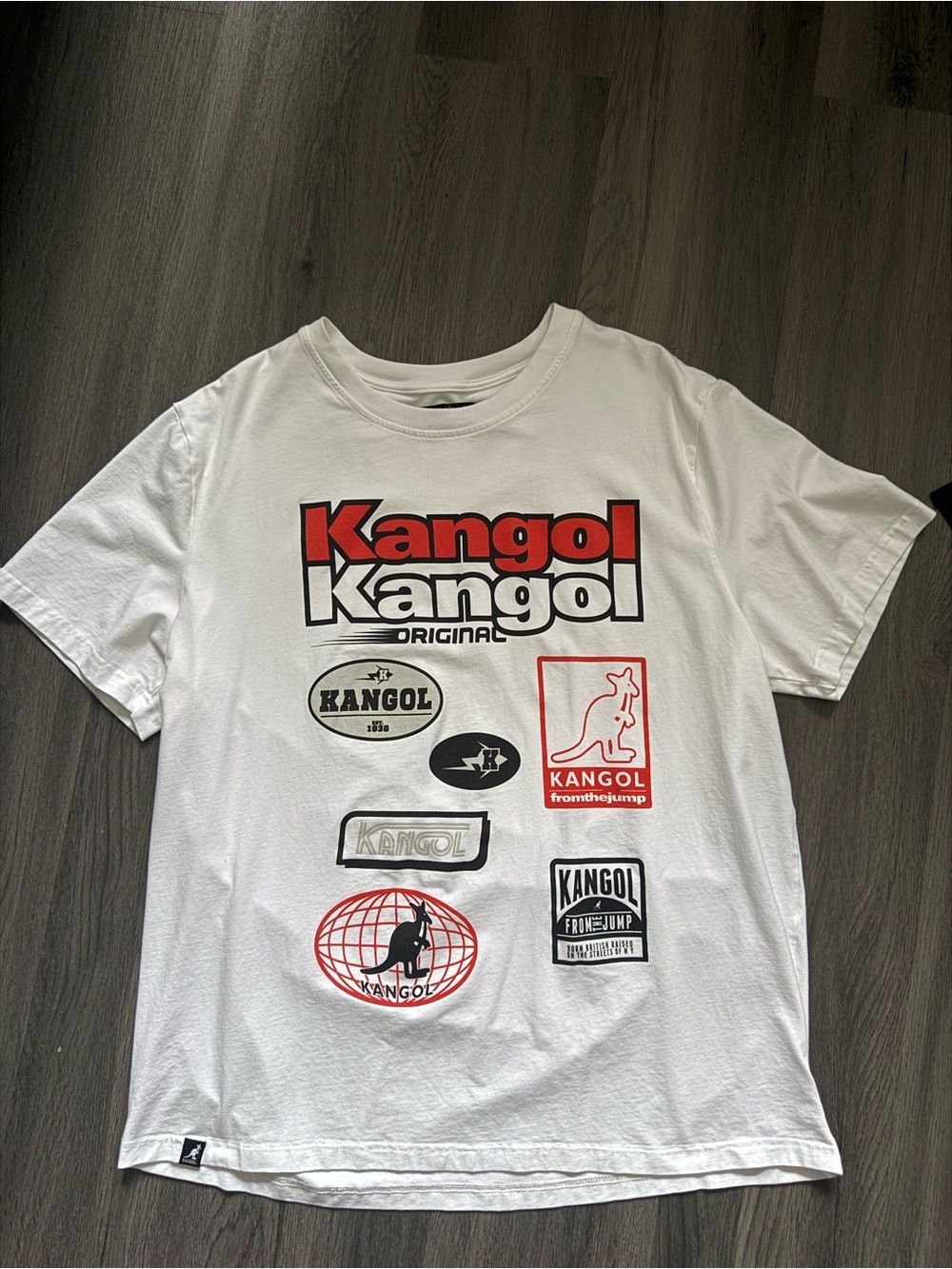 Kangol White Tee with Red & Black Logo Graphics